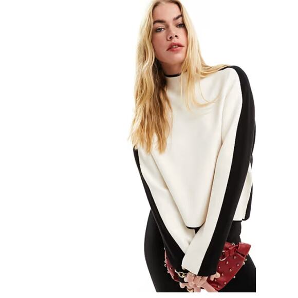 & Other Stories Two Tone Asymmetrical Mock Neck Sweater Xs - Picture 2 of 10